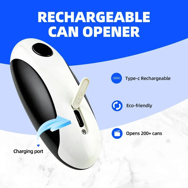 Alt view image 3 of 7 - Electric Can Opener, Rechargeable Hands Free Kitchen Gadget, White | Automatic One-Touch Operation, Safe Smooth Edge, USB-C Charging, Easy Grip, Senior Friendly, Works With All Common Cans