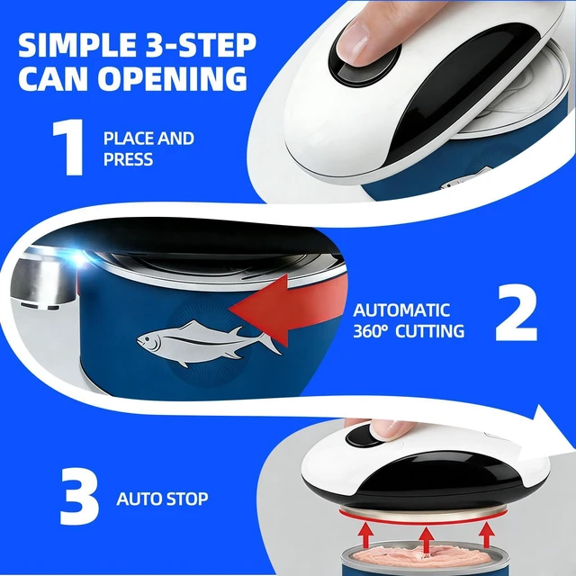 Alt view image 7 of 7 - Electric Can Opener, Rechargeable Hands Free Kitchen Gadget, White | Automatic One-Touch Operation, Safe Smooth Edge, USB-C Charging, Easy Grip, Senior Friendly, Works With All Common Cans