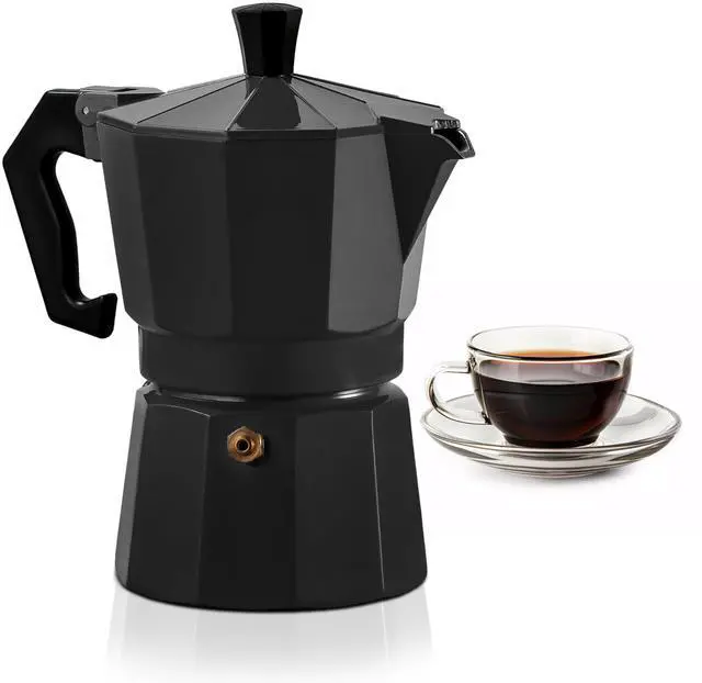 Main image of Black 3 Cup Moka Pot Cuban Coffee Maker, Moka Pot for Gas, Electric Stove Top, Classic Italian Coffee Maker, Stovetop Espresso Maker, Camping Pot Makes 3 Espresso Cup 5 Oz