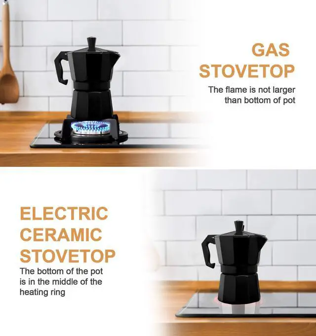 Alt view image 5 of 7 - Black 3 Cup Moka Pot Cuban Coffee Maker, Moka Pot for Gas, Electric Stove Top, Classic Italian Coffee Maker, Stovetop Espresso Maker, Camping Pot Makes 3 Espresso Cup 5 Oz