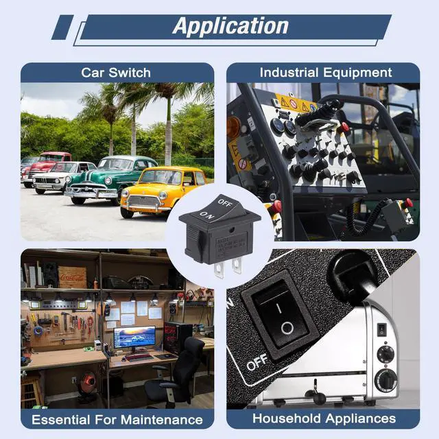 Alt view image 5 of 5 - Rocker ON Off Switch 12V Toggle Switch KCD1 Mini Rocker Switches 2 Pin AC 6A 250V 10A 125V SPST 2 Position Black Square (5Pcs with Leads 5Pcs Without Wires)