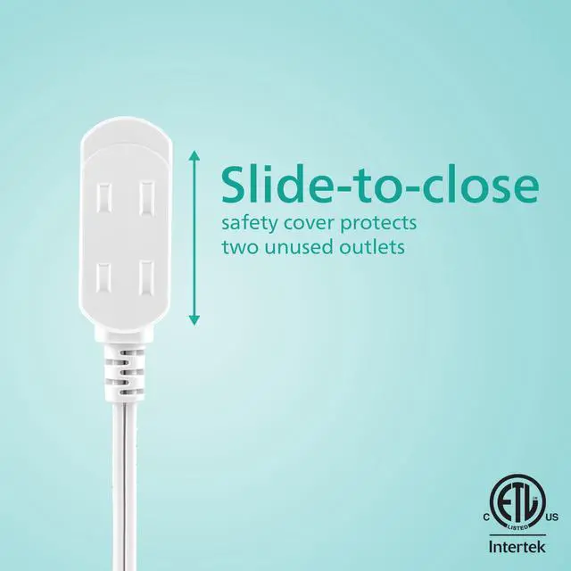 Alt view image 4 of 7 - 2-Pack Indoor Extension Cord Power Strip 15 ft, Flat Plug