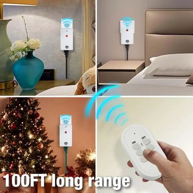 Alt view image 4 of 5 - Indoor Wireless Remote Control Outlets 100-Foot RF Range, 3 Receivers & 1 Remote, Expandable Remote Light Switch for Household Appliances, Battery Included, 15A/1/2HP, UL Listed