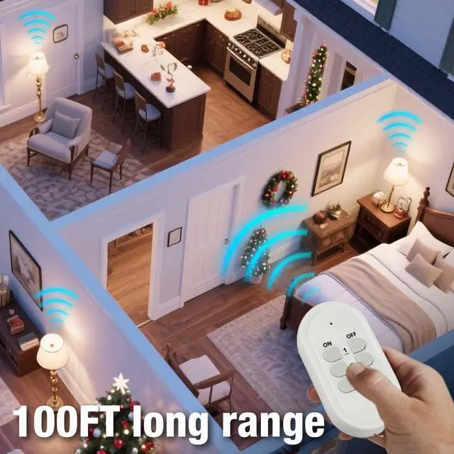 Alt view image 5 of 5 - Indoor Wireless Remote Control Outlets 100-Foot RF Range, 3 Receivers & 1 Remote, Expandable Remote Light Switch for Household Appliances, Battery Included, 15A/1/2HP, UL Listed