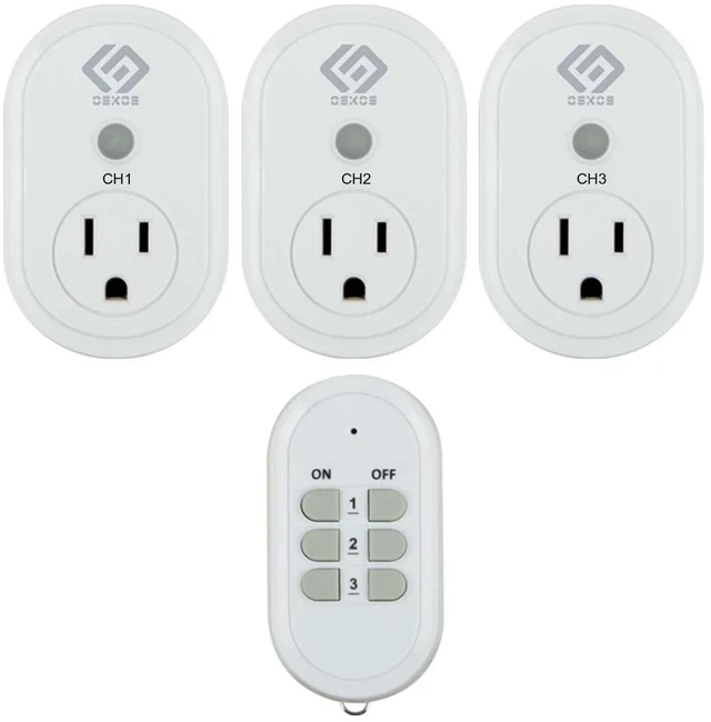 Main image of Indoor Wireless Remote Control Outlets 100-Foot RF Range, 3 Receivers & 1 Remote, Expandable Remote Light Switch for Household Appliances, Battery Included, 15A/1/2HP, UL Listed