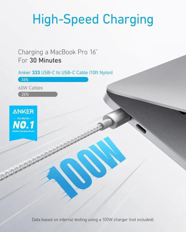 Alt view image 2 of 7 - USB C to USB C Cable, Type-C Charging Cord Fast Charge(100W), for iPhone 17/17 pro, MacBook and More (1, Sliver, 10ft)