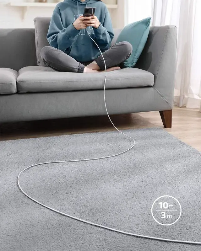 Alt view image 3 of 7 - USB C to USB C Cable, Type-C Charging Cord Fast Charge(100W), for iPhone 17/17 pro, MacBook and More (1, Sliver, 10ft)