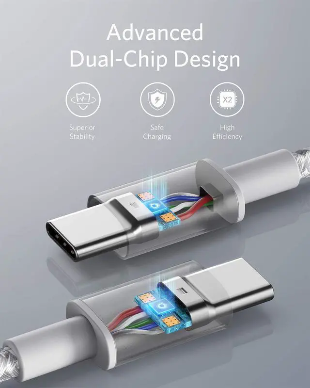 Alt view image 4 of 7 - USB C to USB C Cable, Type-C Charging Cord Fast Charge(100W), for iPhone 17/17 pro, MacBook and More (1, Sliver, 10ft)