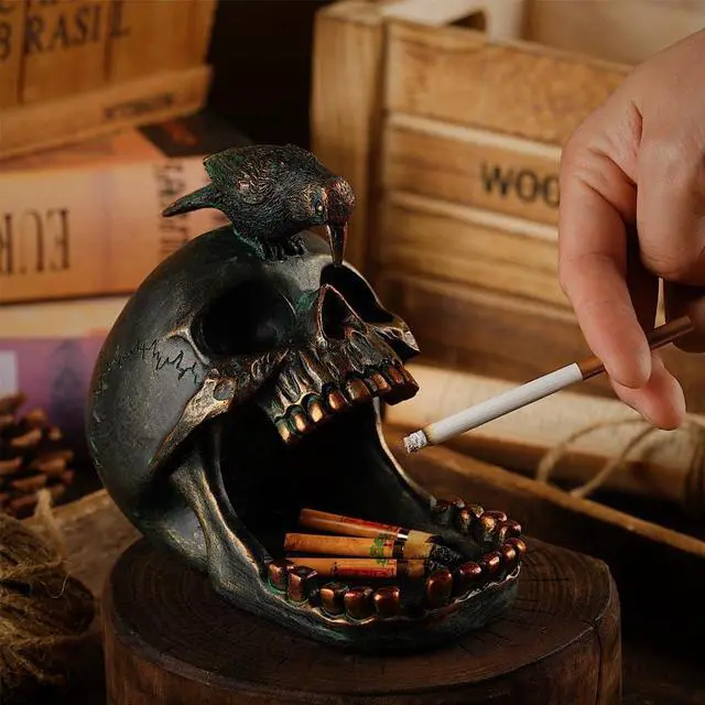 Alt view image 2 of 7 - Skull Crow Decoration Desktop OrganiserCreative Skull Cigar AshtrayCollectible Jewelry Trays for Home Office Desk Supplies Organizer Accessory.