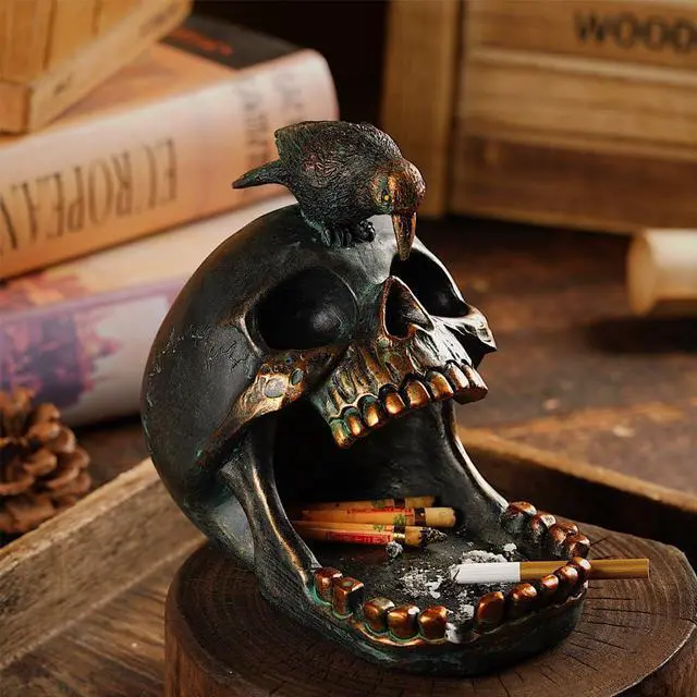Alt view image 3 of 7 - Skull Crow Decoration Desktop OrganiserCreative Skull Cigar AshtrayCollectible Jewelry Trays for Home Office Desk Supplies Organizer Accessory.