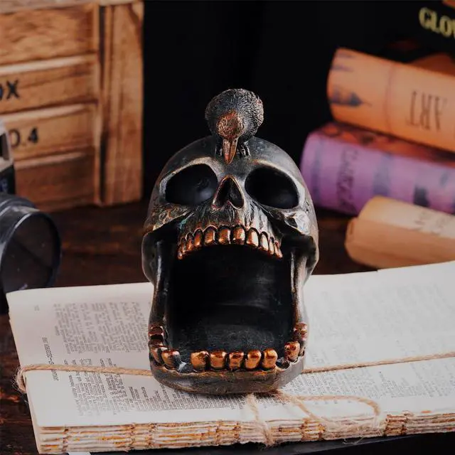 Alt view image 5 of 7 - Skull Crow Decoration Desktop OrganiserCreative Skull Cigar AshtrayCollectible Jewelry Trays for Home Office Desk Supplies Organizer Accessory.