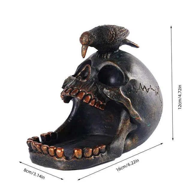 Alt view image 7 of 7 - Skull Crow Decoration Desktop OrganiserCreative Skull Cigar AshtrayCollectible Jewelry Trays for Home Office Desk Supplies Organizer Accessory.