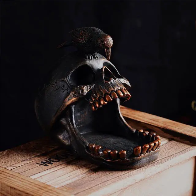 Alt view image 6 of 7 - Skull Crow Decoration Desktop OrganiserCreative Skull Cigar AshtrayCollectible Jewelry Trays for Home Office Desk Supplies Organizer Accessory.