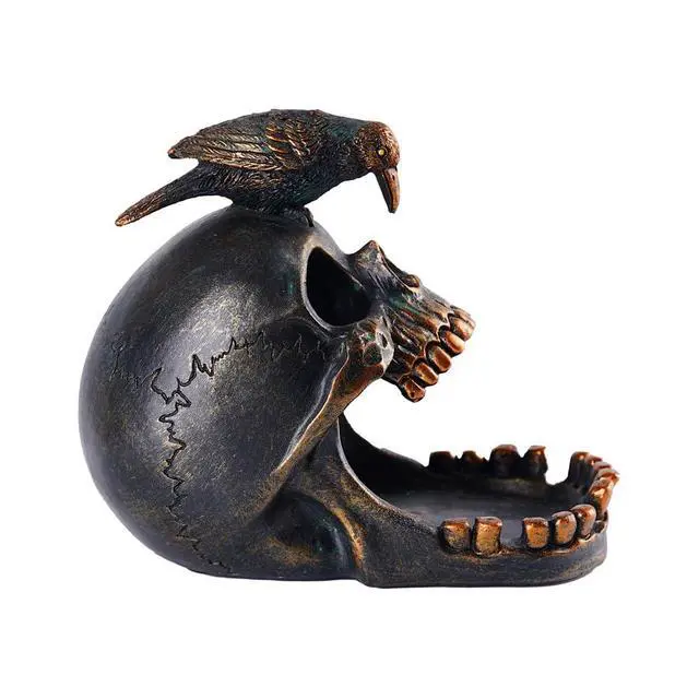Alt view image 4 of 7 - Skull Crow Decoration Desktop OrganiserCreative Skull Cigar AshtrayCollectible Jewelry Trays for Home Office Desk Supplies Organizer Accessory.