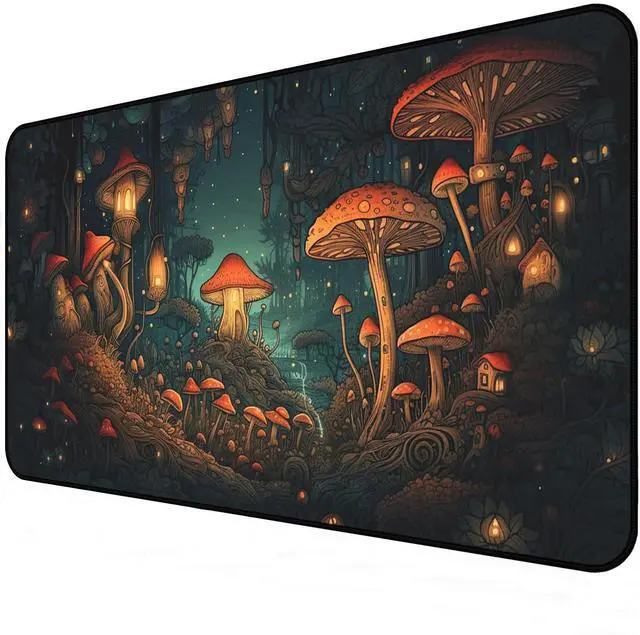 Main image of Mushroom Forest Desk Mat, Anime Mouse Mat XXL, Retro Large Gaming Keyboard Mouse Pad, with Non Slip Rubber Base and Stitched Edges Full Desk Pad, Natural Landscape Desktop Decor 31.5"X15.7"