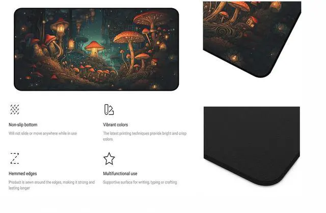 Alt view image 3 of 7 - Mushroom Forest Desk Mat, Anime Mouse Mat XXL, Retro Large Gaming Keyboard Mouse Pad, with Non Slip Rubber Base and Stitched Edges Full Desk Pad, Natural Landscape Desktop Decor 31.5"X15.7"
