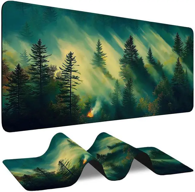 Main image of Large Gaming Mouse Pad Sunlight Misty Forest Extended Computer Keyboard Mousepad with Non-Slip Rubber Base Stitched Edge Waterproof Big Long Laptop Pad for Gamer Office Home 35.4"X 15.7"