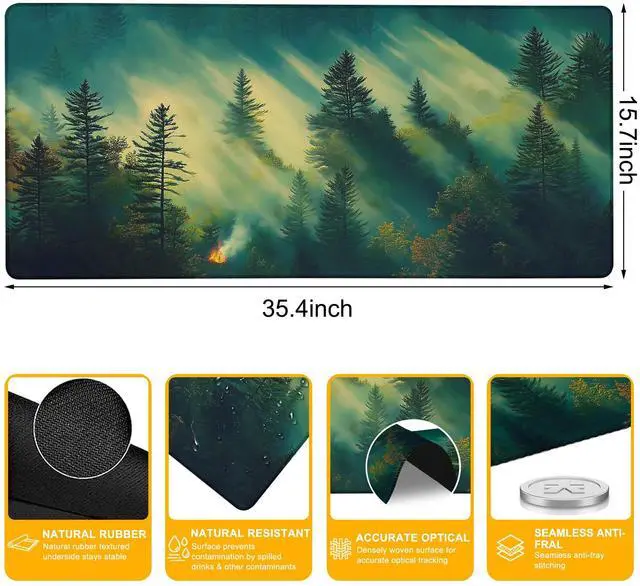Alt view image 2 of 7 - Large Gaming Mouse Pad Sunlight Misty Forest Extended Computer Keyboard Mousepad with Non-Slip Rubber Base Stitched Edge Waterproof Big Long Laptop Pad for Gamer Office Home 35.4"X 15.7"