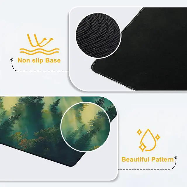 Alt view image 4 of 7 - Large Gaming Mouse Pad Sunlight Misty Forest Extended Computer Keyboard Mousepad with Non-Slip Rubber Base Stitched Edge Waterproof Big Long Laptop Pad for Gamer Office Home 35.4"X 15.7"