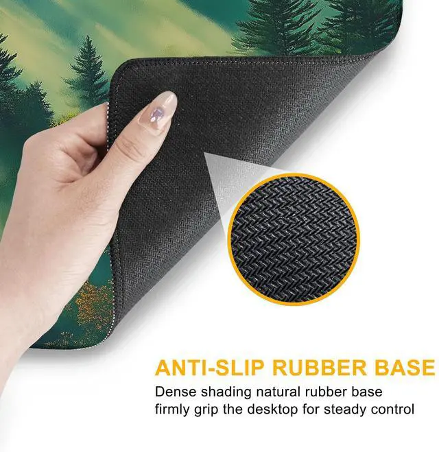 Alt view image 5 of 7 - Large Gaming Mouse Pad Sunlight Misty Forest Extended Computer Keyboard Mousepad with Non-Slip Rubber Base Stitched Edge Waterproof Big Long Laptop Pad for Gamer Office Home 35.4"X 15.7"