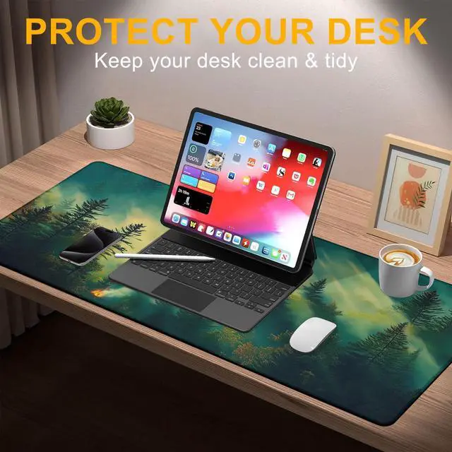 Alt view image 6 of 7 - Large Gaming Mouse Pad Sunlight Misty Forest Extended Computer Keyboard Mousepad with Non-Slip Rubber Base Stitched Edge Waterproof Big Long Laptop Pad for Gamer Office Home 35.4"X 15.7"