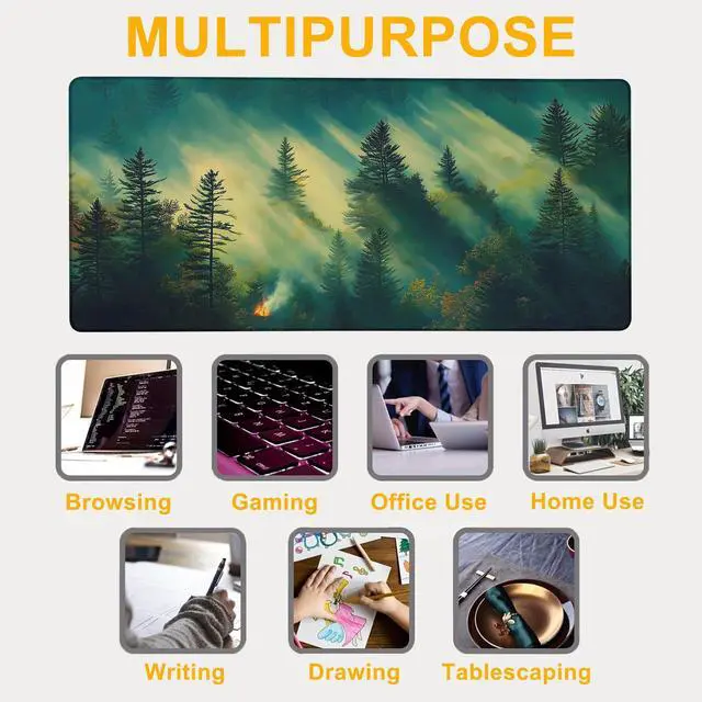 Alt view image 7 of 7 - Large Gaming Mouse Pad Sunlight Misty Forest Extended Computer Keyboard Mousepad with Non-Slip Rubber Base Stitched Edge Waterproof Big Long Laptop Pad for Gamer Office Home 35.4"X 15.7"