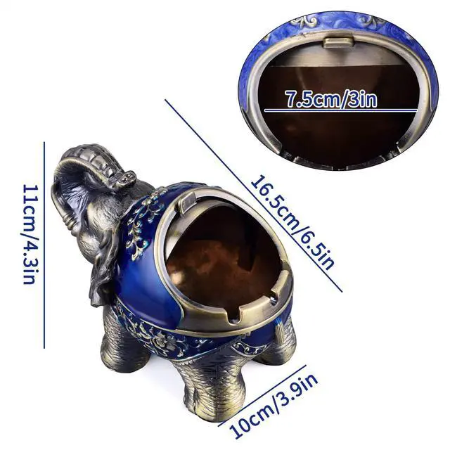 Alt view image 2 of 6 - Metal Elephant Ashtray with Lid Windproof Ashtray Outdoor, Indoor Ash Tray for Weed, Vintage Practical Decoration Ashtrays for Cigarettes Great Gift for Men Women(NavyBlue)