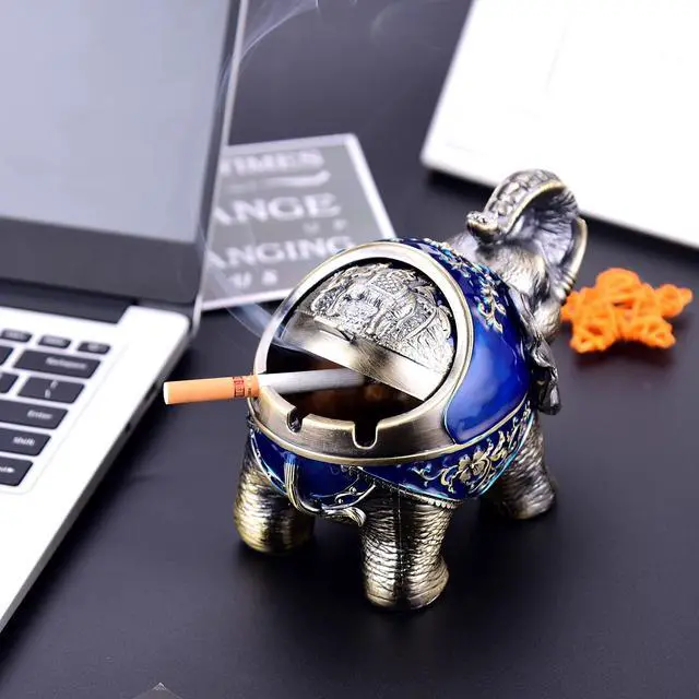 Alt view image 6 of 6 - Metal Elephant Ashtray with Lid Windproof Ashtray Outdoor, Indoor Ash Tray for Weed, Vintage Practical Decoration Ashtrays for Cigarettes Great Gift for Men Women(NavyBlue)