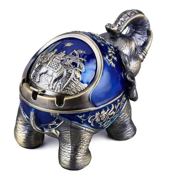 Alt view image 4 of 6 - Metal Elephant Ashtray with Lid Windproof Ashtray Outdoor, Indoor Ash Tray for Weed, Vintage Practical Decoration Ashtrays for Cigarettes Great Gift for Men Women(NavyBlue)