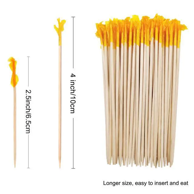 Alt view image 5 of 7 - Wood Frill Picks Frill Toothpicks 4 Inch Pack 1000,Decorative wood toothpicks,Cocktail Party Toothpicks for Fruit,Appetizers,Club Sandwiches,Great to use at Valentine's Day and Parties.