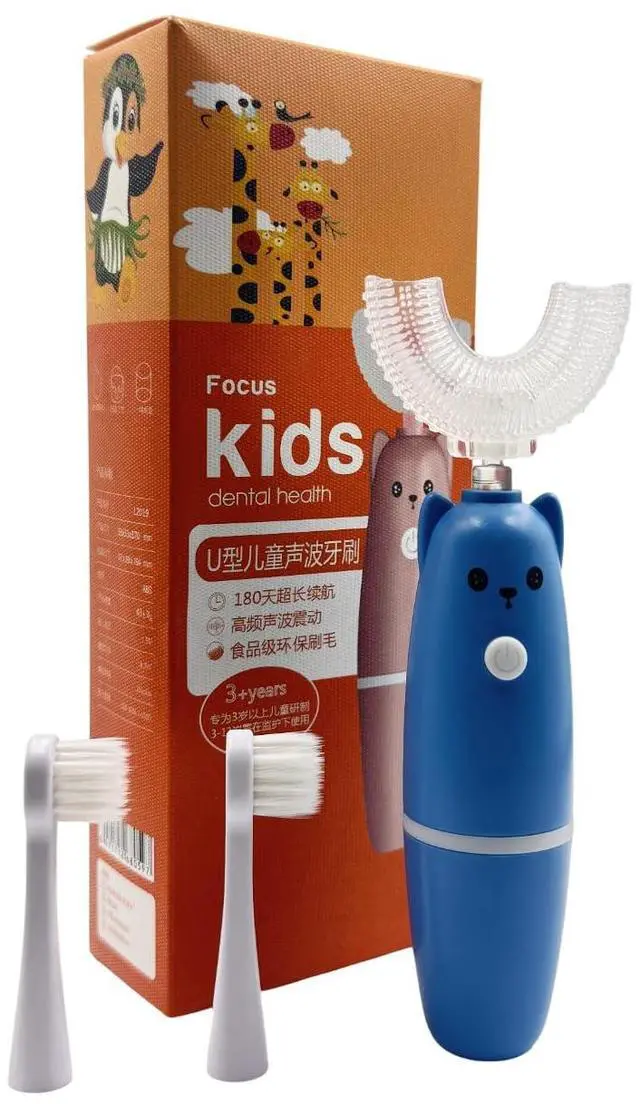 Main image of Ultrasonic Kid's U-Shaped Electric Toothbrush, Slim Design, Waterproof Battery Powered 360 Oral Teeth Cleaning Design, Automatic Toddler Toothbrush with Food Grade Soft Silicone Brush Head