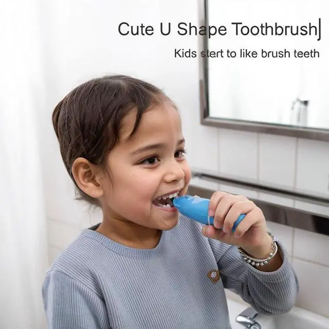 Alt view image 2 of 7 - Ultrasonic Kid's U-Shaped Electric Toothbrush, Slim Design, Waterproof Battery Powered 360 Oral Teeth Cleaning Design, Automatic Toddler Toothbrush with Food Grade Soft Silicone Brush Head