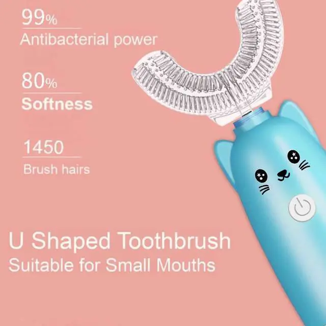 Alt view image 6 of 7 - Ultrasonic Kid's U-Shaped Electric Toothbrush, Slim Design, Waterproof Battery Powered 360 Oral Teeth Cleaning Design, Automatic Toddler Toothbrush with Food Grade Soft Silicone Brush Head