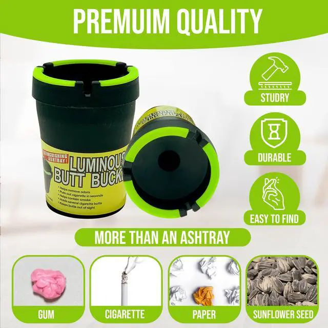 Alt view image 3 of 6 - 5 Pack Car Ashtray with Lid - Glow in the Dark Butt Bucket, Self-Extinguishing & Smokeless Cup Holder Ashtray for Car, Outdoor, Home and Office - Black