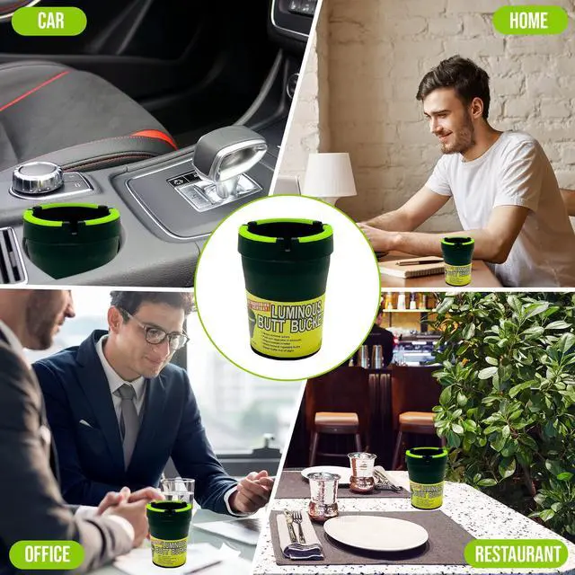 Alt view image 5 of 6 - 5 Pack Car Ashtray with Lid - Glow in the Dark Butt Bucket, Self-Extinguishing & Smokeless Cup Holder Ashtray for Car, Outdoor, Home and Office - Black