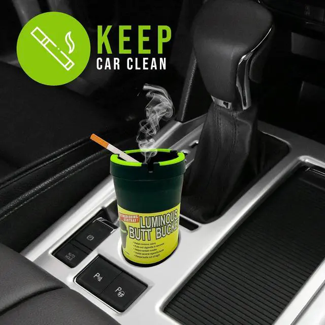 Alt view image 4 of 6 - 5 Pack Car Ashtray with Lid - Glow in the Dark Butt Bucket, Self-Extinguishing & Smokeless Cup Holder Ashtray for Car, Outdoor, Home and Office - Black