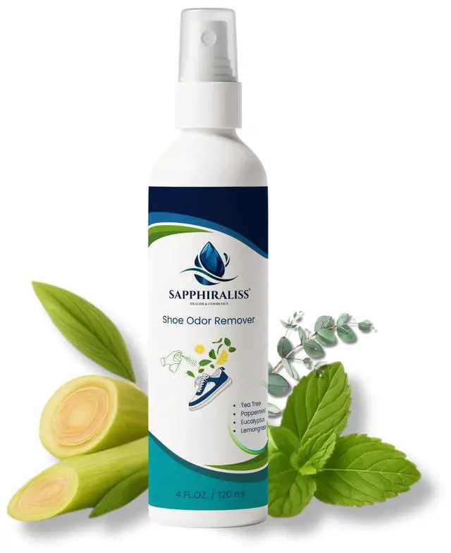 Main image of Natural Shoe Freshener Spray - 4oz (120ml) Water-Based Mist with Eucalyptus, Peppermint, Tea Tree & Lemongrass - Quick Acting Odor Neutralizer for Shoes, Gym Bags