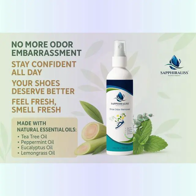 Alt view image 4 of 6 - Natural Shoe Freshener Spray - 4oz (120ml) Water-Based Mist with Eucalyptus, Peppermint, Tea Tree & Lemongrass - Quick Acting Odor Neutralizer for Shoes, Gym Bags