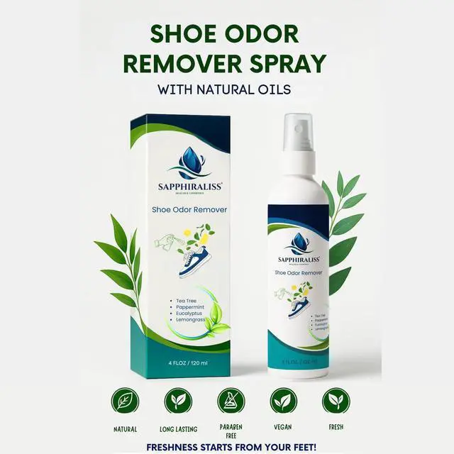Alt view image 2 of 6 - Natural Shoe Freshener Spray - 4oz (120ml) Water-Based Mist with Eucalyptus, Peppermint, Tea Tree & Lemongrass - Quick Acting Odor Neutralizer for Shoes, Gym Bags