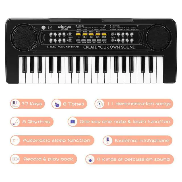 Alt view image 5 of 7 - 37 Keys Keyboard Piano for Kids, Early Learning Educational Portable Electronic Musical Instrument Toys Gifts for 3 4 5 6 7 8 9 Year Old Boys and Girls (Black)