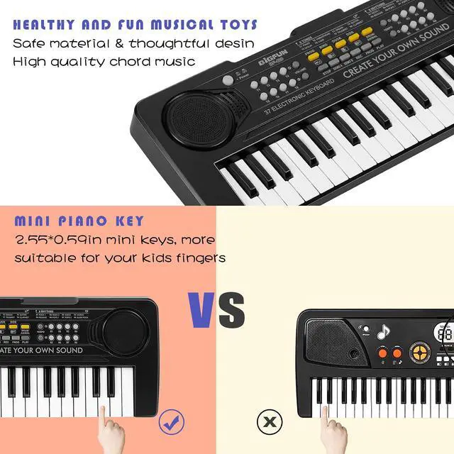 Alt view image 2 of 7 - 37 Keys Keyboard Piano for Kids, Early Learning Educational Portable Electronic Musical Instrument Toys Gifts for 3 4 5 6 7 8 9 Year Old Boys and Girls (Black)