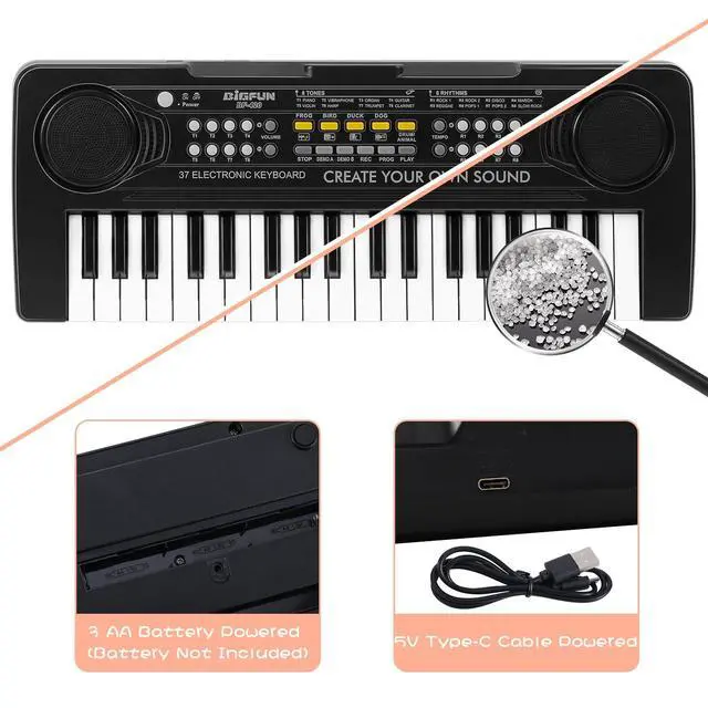 Alt view image 3 of 7 - 37 Keys Keyboard Piano for Kids, Early Learning Educational Portable Electronic Musical Instrument Toys Gifts for 3 4 5 6 7 8 9 Year Old Boys and Girls (Black)