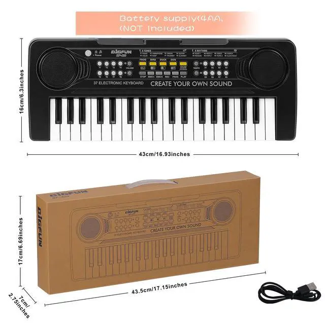 Alt view image 4 of 7 - 37 Keys Keyboard Piano for Kids, Early Learning Educational Portable Electronic Musical Instrument Toys Gifts for 3 4 5 6 7 8 9 Year Old Boys and Girls (Black)