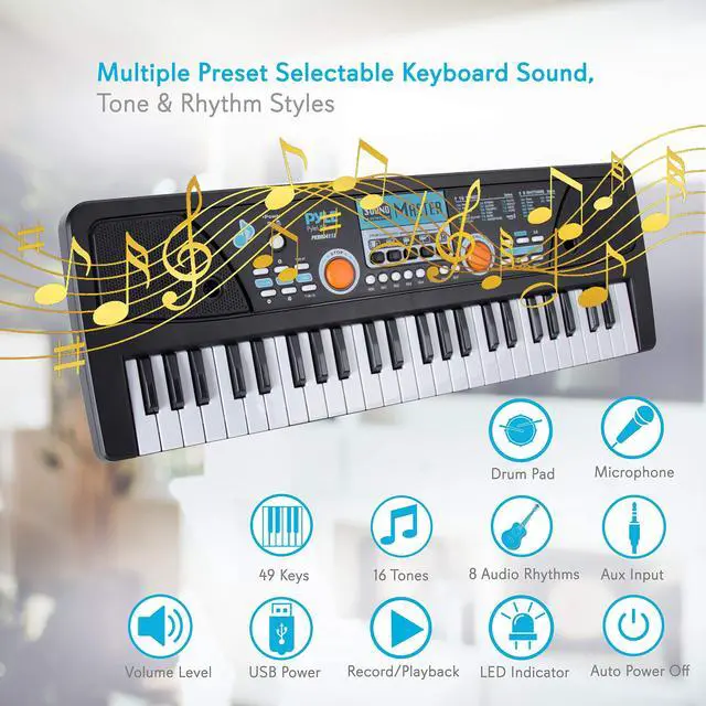 Alt view image 4 of 7 - 49-Key Electric Piano Keyboard Portable Digital Music Keyboard with Drum Pad, Microphone, Record & Playback Mode for Beginners and Kids
