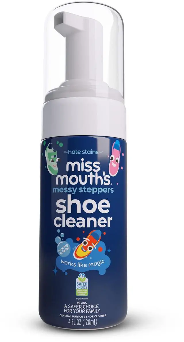 Main image of Messy Steppers Shoe Cleaner - 4oz Foaming Ready To Use Sneaker Cleaner for Rubber, Canvas, Leather to Remove Dirt, Grass, Scuffs from makers of Miss Mouth's Messy Eater Stain Treater