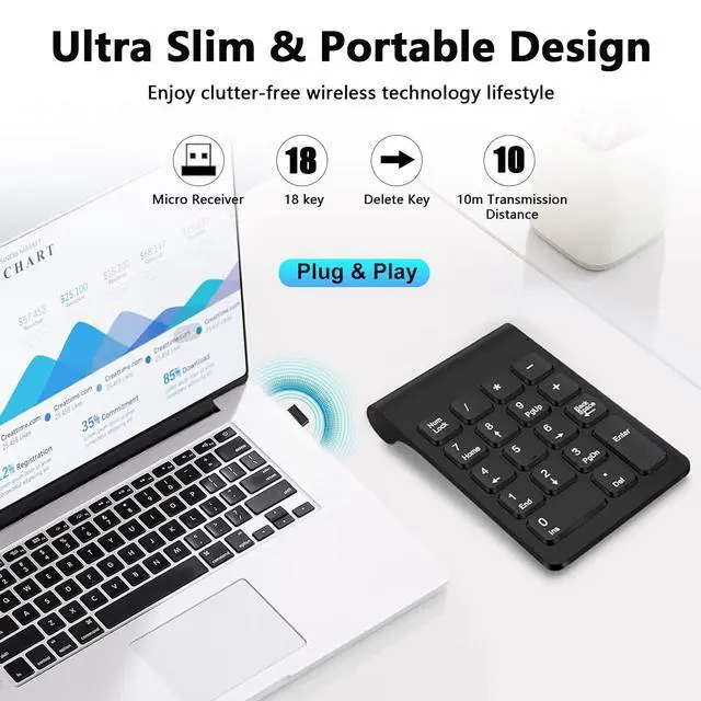 Alt view image 3 of 7 - Wireless Number Pads, Numeric Keypad Numpad, Financial Accounting Number Keyboard, Mini 2.4G 10 Keys Keypad USB Keypad for Laptop, PC, Desktop, Surface Pro, Notebook, EliteBook MateBook