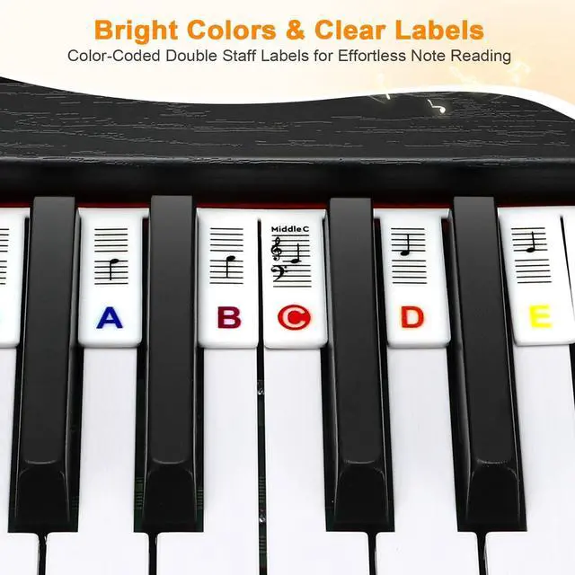 Alt view image 3 of 7 - Premium Silicone Piano Keyboard Note Labels for Beginners, Removable & Reusable Piano Keyboard Stickers for Learning, 88 Key Full Size Piano Notes Guide with Storage Box (Rainbow Colors)