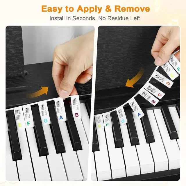 Alt view image 2 of 7 - Premium Silicone Piano Keyboard Note Labels for Beginners, Removable & Reusable Piano Keyboard Stickers for Learning, 88 Key Full Size Piano Notes Guide with Storage Box (Rainbow Colors)
