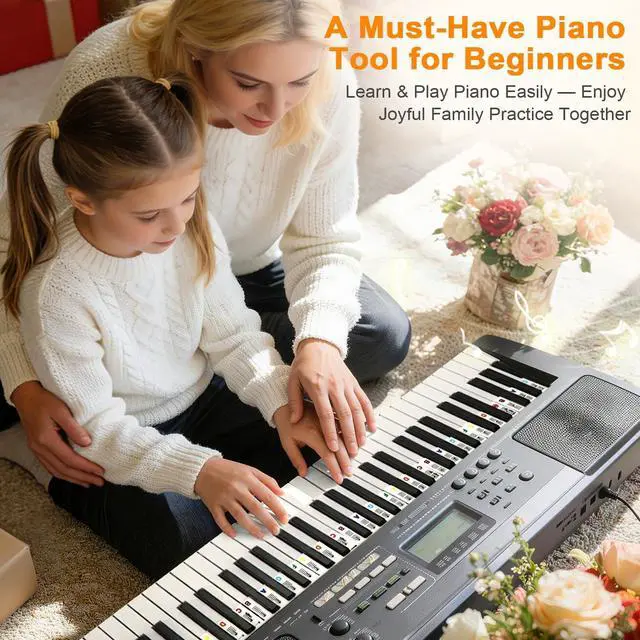 Alt view image 4 of 7 - Premium Silicone Piano Keyboard Note Labels for Beginners, Removable & Reusable Piano Keyboard Stickers for Learning, 88 Key Full Size Piano Notes Guide with Storage Box (Rainbow Colors)