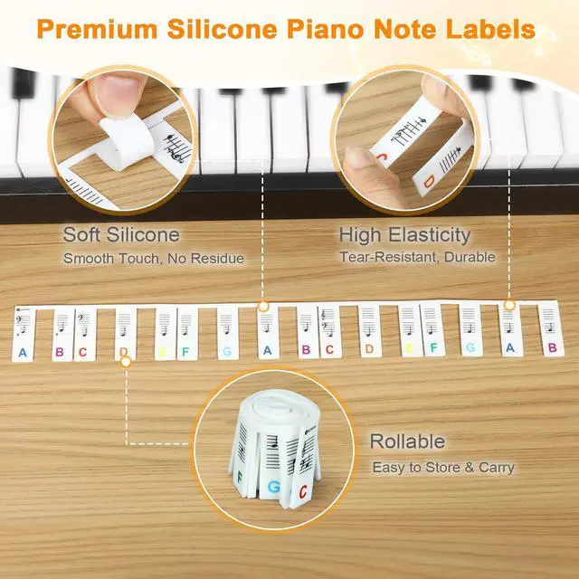 Alt view image 5 of 7 - Premium Silicone Piano Keyboard Note Labels for Beginners, Removable & Reusable Piano Keyboard Stickers for Learning, 88 Key Full Size Piano Notes Guide with Storage Box (Rainbow Colors)